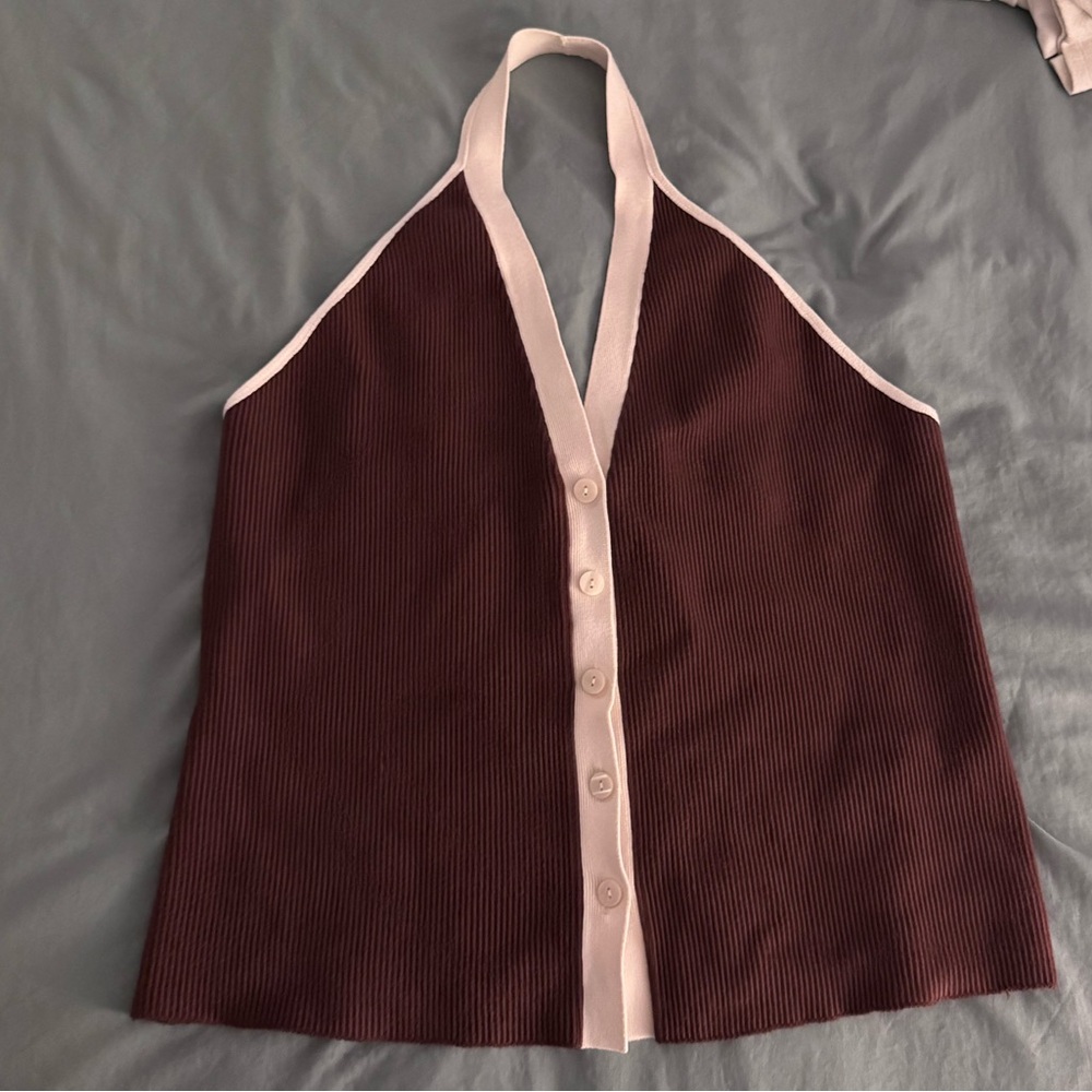 Abercrombie Brown and White Halter Top